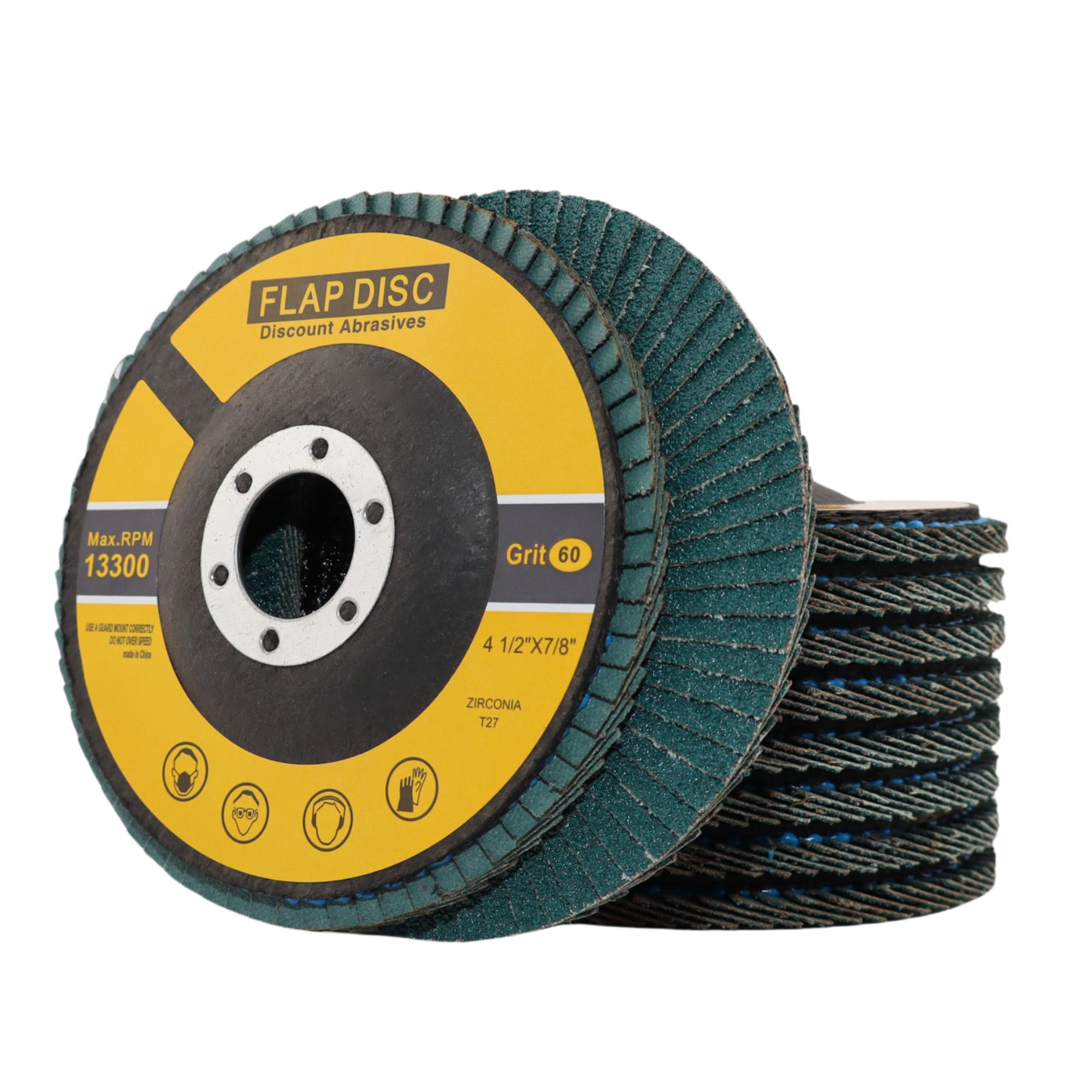 Premium Zirconia Flap Disc 4-1/2"x7/8" Type 27, 60 Grit - 10 Pack