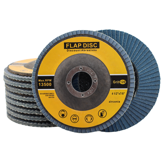Premium Zirconia Flap Disc 4-1/2"x7/8" Type 27, 120 Grit - 10 Pack