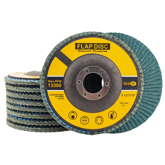 Premium Zirconia Flap Disc 4-1/2"x7/8" Type 27, 80 Grit - 10 Pack