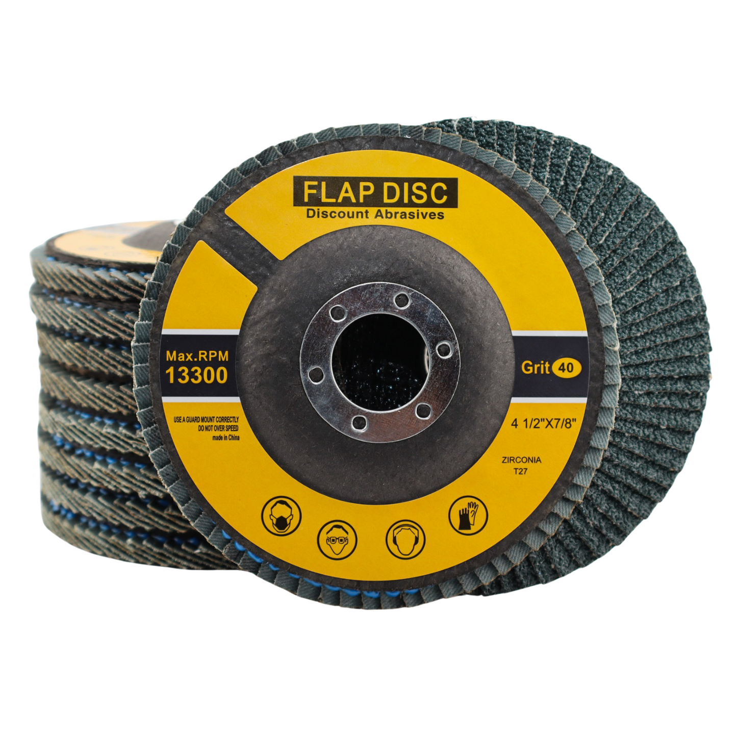 Premium Zirconia Flap Disc 4-1/2"x7/8" Type 27, 40 Grit - 10 Pack