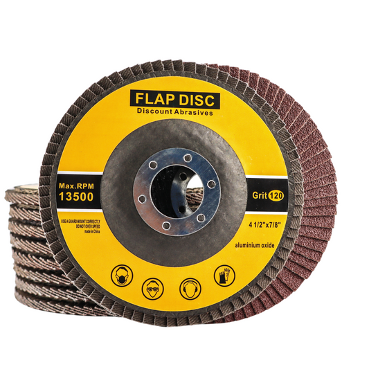 Premium Aluminum Oxide Flap Disc 4-1/2"x7/8" Type 27, 120 Grit - 10 Pack