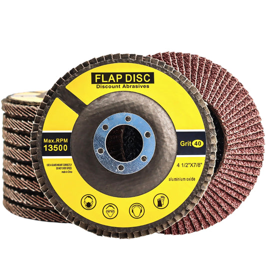 Premium Aluminum Oxide Flap Disc 4-1/2"x7/8" Type 27, 40 Grit - 10 Pack