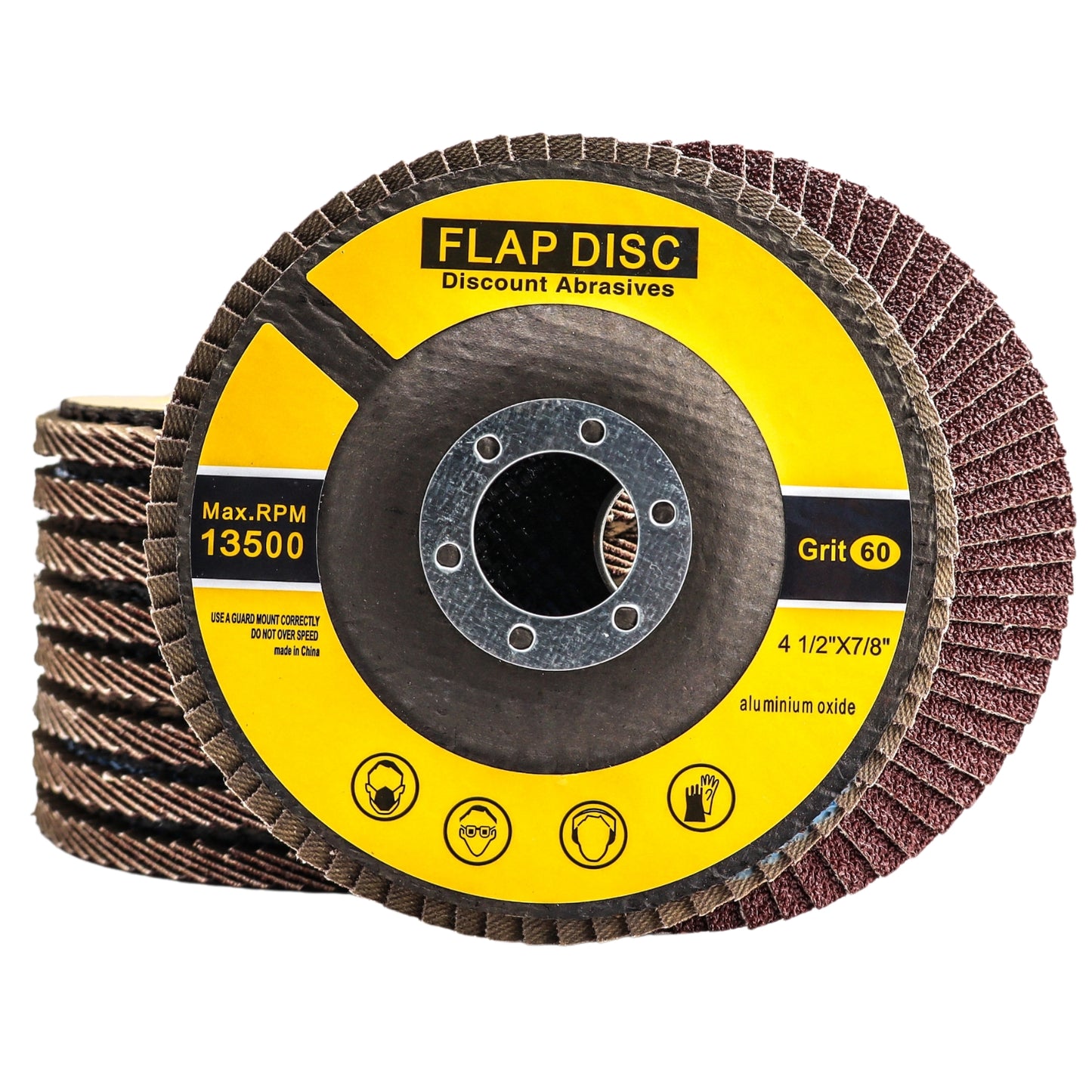 Premium Aluminum Oxide Flap Disc 4-1/2"x7/8" Type 27, 60 Grit - 10 Pack