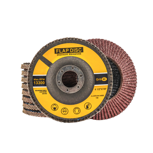 Premium Aluminum Oxide Flap Disc 4-1/2"x7/8" Type 29, 60 Grit - 10 Pack