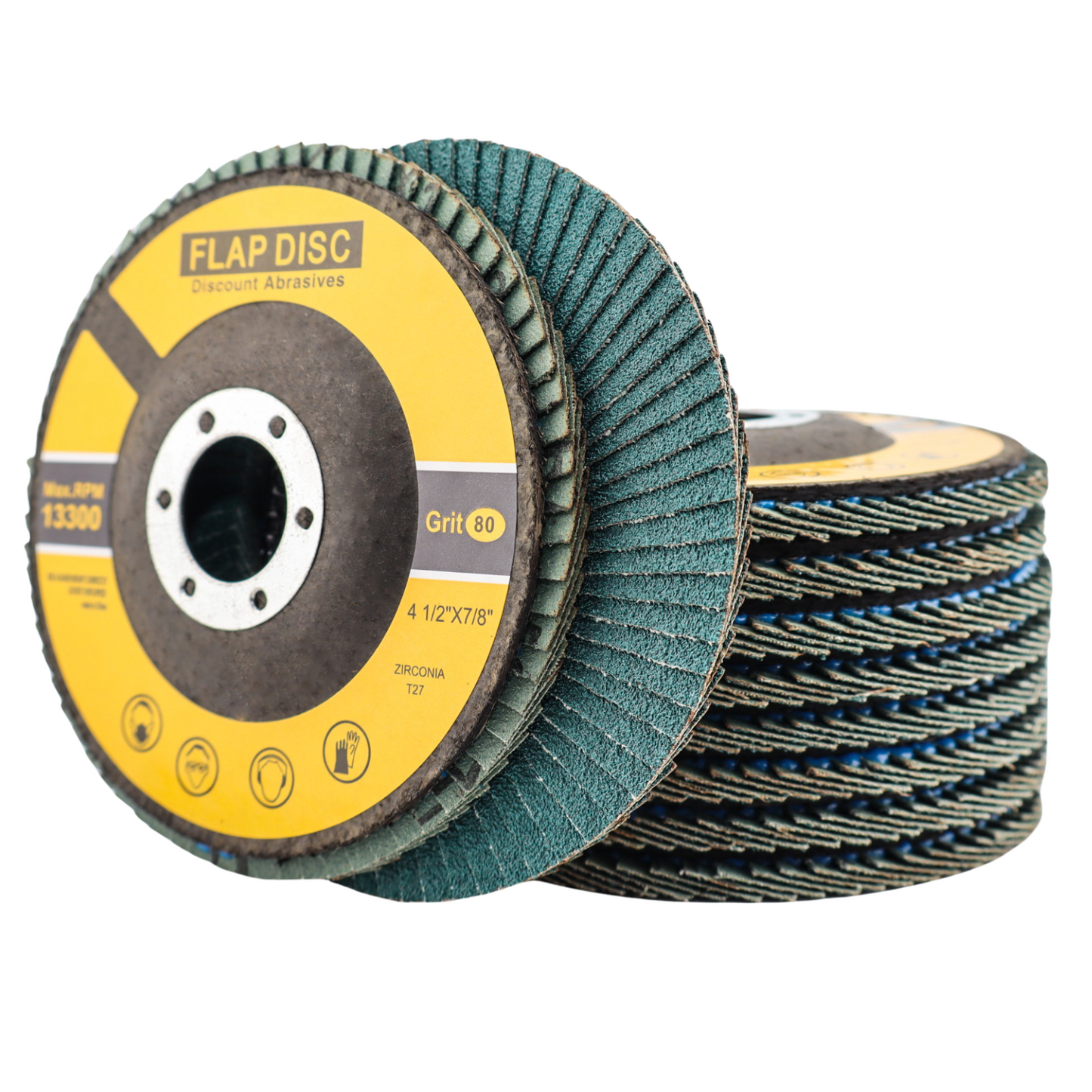 Premium Zirconia Flap Disc 4-1/2"x7/8" Type 27, 80 Grit - 10 Pack