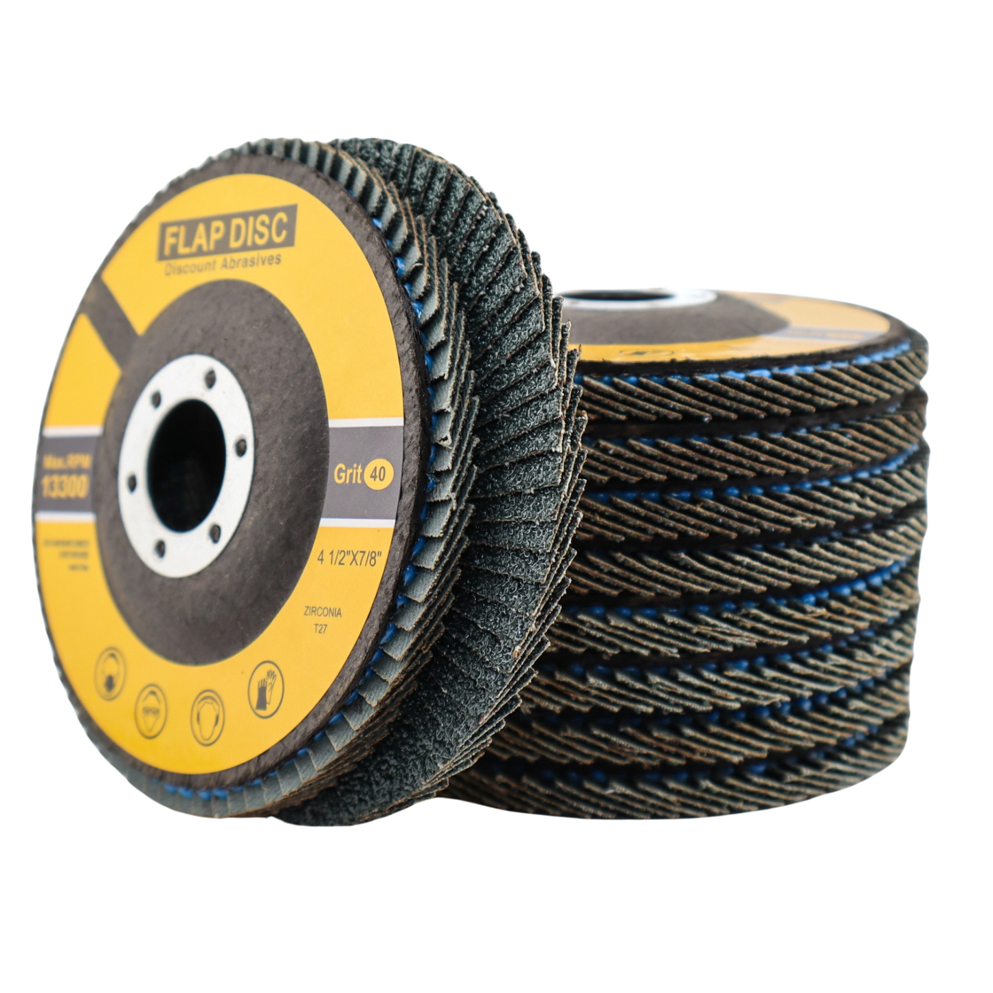 Premium Zirconia Flap Disc 4-1/2"x7/8" Type 27, 40 Grit - 10 Pack