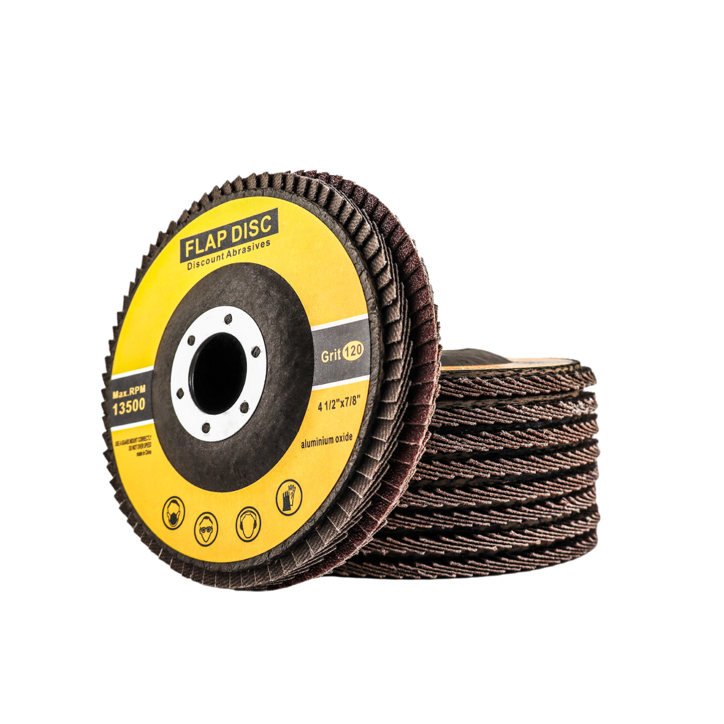 Premium Aluminum Oxide Flap Disc 4-1/2"x7/8" Type 27, 120 Grit - 10 Pack