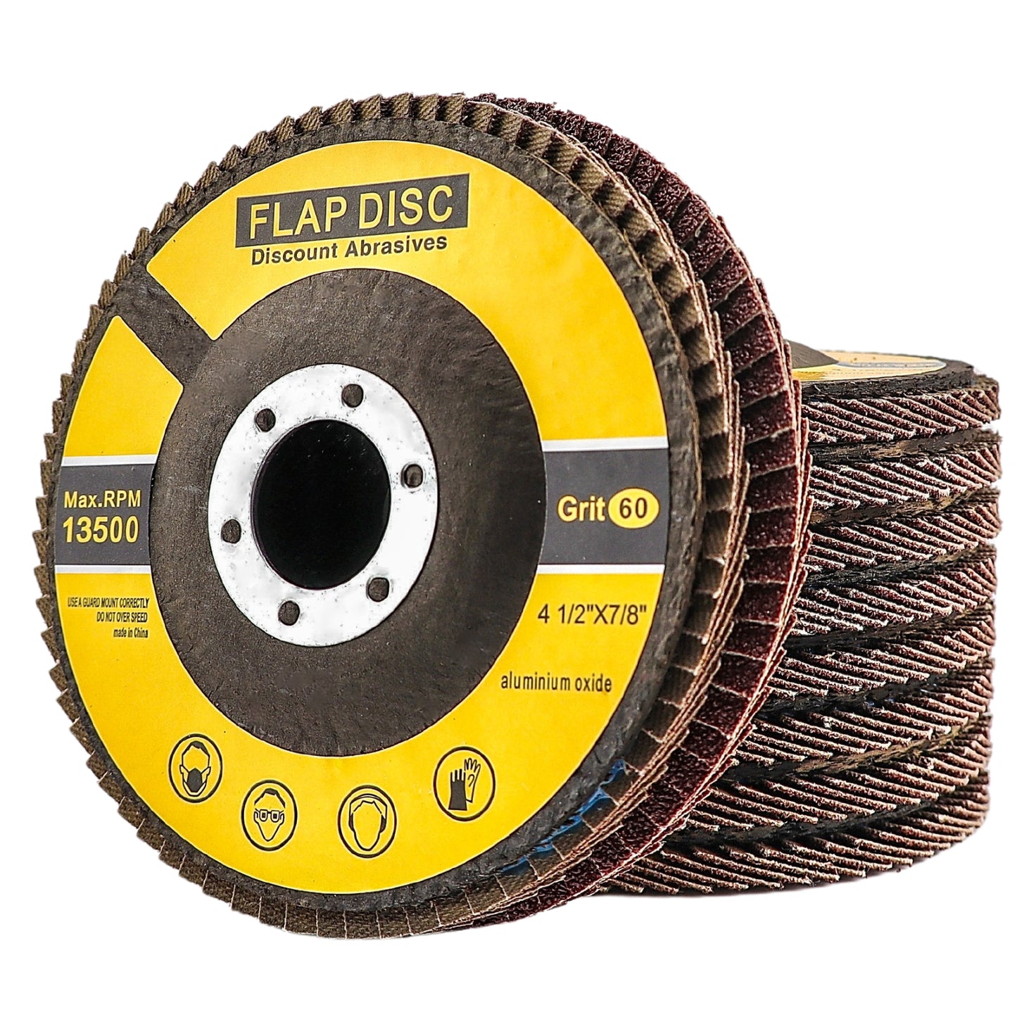 Premium Aluminum Oxide Flap Disc 4-1/2"x7/8" Type 27, 60 Grit - 10 Pack